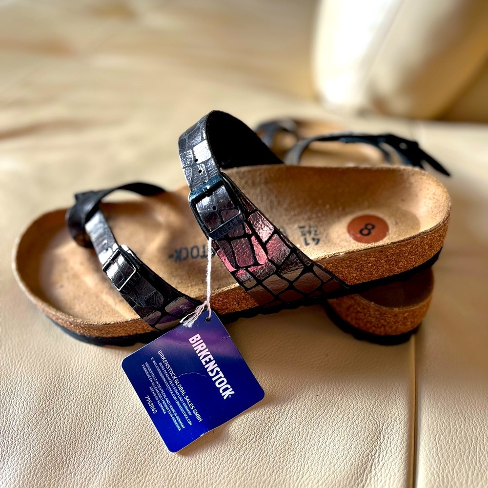 NWT BIRKENSTOCK  Mayari Thong Sandal Gator Gleam Black Size EU41